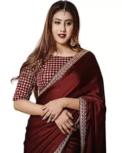 Read more about the article Best Plain Saree With Heavy Blouse – KRISHNA CREATION Women’s Japan Satin Silk Plain lace work Saree with heavy embroidered Work Blouse Unstitched Piece (Maroon)