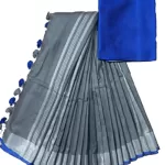 Read more about the article Best Bhagalpuri Linen Saree In Grey Colour – INDIA SILK Saree with Contrast Blouse Piece (Grey and Blue)