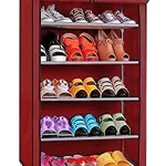 Best Shoe Racks For Home – FLIPZON Multipurpose 5 Shelves Shoe Rack With Zip Door Cover & Side Pockets, Multiuse Storage Rack For Footwear, Toys, Clothes With Dustproof Cover (5 Shelves) (Maroon)(Plastic)