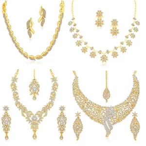 Read more about the article Best Jewellery Set For Women Latest Design – Sukkhi Sparkling Gold Plated Wedding Jewellery Austrian Diamond Set of 4 Necklace Combo for Women (SKR48715)