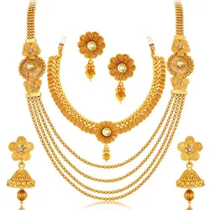 Read more about the article Best Nauvari Saree Look With Jewellery – Sukkhi Floral Gold Plated Wedding Jewellery Kundan Choker & Multi-String Necklace Set Combo For Women (CB73383)