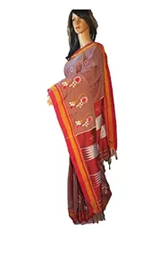 Read more about the article Best Khan Saree Blouse Pattern – Nath Pattern Irakal Khan Sarees with running Khan Blouse piece – Redish Pink color with Brown Pallu