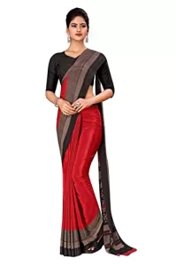 Read more about the article Best Black Saree With Red Border – Uniform Sarees Corp Red and Black Women’s Premium Silk Crepe Plain Border School (BGJ) Uniform Sarees With Blouse Piece