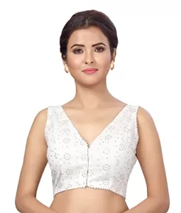 Read more about the article Best Sleeveless Saree Blouse – White Blouse For Saree – Studio Shringaar Women’s Cotton Chikankari Padded (White, 40)