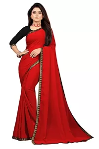 Read more about the article Best Plain Simple Red Saree – Florely Women’s Georgette Simple Plain saree women With Blouse(Red)