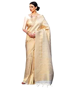Read more about the article Best Reception Banarasi Saree For Bengali Marriage – AKHILAM Women’s Kanjivaram banarasi silk Woven Design Saree With Unstitched Blouse Piece (Cream_KMBH123005)