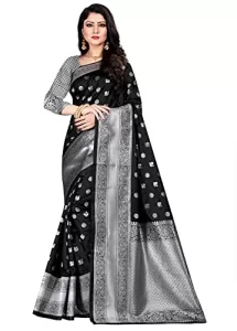 Read more about the article Best Shasmi Silk Black Saree With Silver Border – Shasmi Silk Blend Woven Banarasi Sarees For Women (Black and Silver)