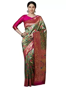 Read more about the article Best Pink Saree With Green Blouse Designs – AKHILAM Women’s banarasi silk Woven Design Saree With Unstitched Blouse Piece (Pink & Green_VPRWT7405)