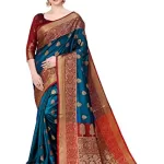Read more about the article Best Peacock Blue Colour Saree – Amazon Brand – Anarva Women’s Kanjivaram Cotton Silk Blend Saree With Unstitched Blouse Piece (Peacock Blue)