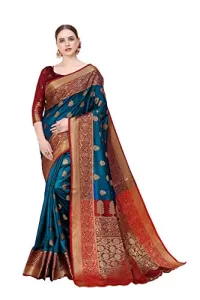 Read more about the article Best Peacock Blue Colour Saree – Amazon Brand – Anarva Women’s Kanjivaram Cotton Silk Blend Saree With Unstitched Blouse Piece (Peacock Blue)