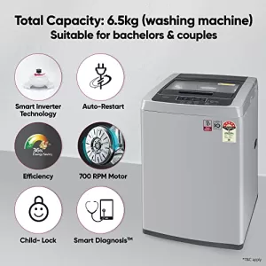 Read more about the article Best LG 6.5 Kg 5 Star Washing Machine Fully Automatic Top Load – Smart Inverter, Top Loading Washing Machine (T65SKSF4Z, Middle Free Silver)