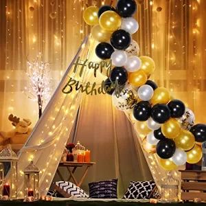 Read more about the article Best Birthday Tent Decoration At Home – Party Propz Net, Latex, Cardstock Decoration Items, Cabana Tent Decoration For Birthday -26Pcs Combo with White Net, LED Fairy Lights And Black/White/Golden Balloons, Cabana Tent Decoration
