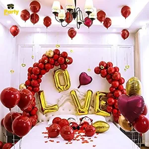 Read more about the article Best Valentines Day Room Decoration – Party Pilot Gold and Red Love Decoration Combo for Valentine’s Day surprise Decoration 158 pcs material Foil