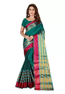 Read more about the article Best Kimisha Turquoise Cotton Blend Woven Saree-With Running Blouse – Online Saree Shopping Cash On Delivery