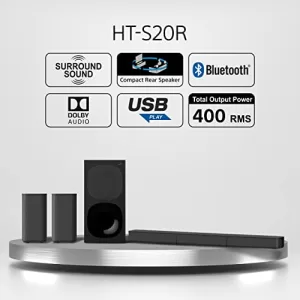 Read more about the article Best Home Theatre Bluetooth Price – Sony HT-S20R Real 5.1ch Dolby Digital Soundbar for TV with subwoofer and Compact Rear Speakers, 5.1ch Home Theatre System (400W,Bluetooth & USB Connectivity, HDMI & Optical connectivity)