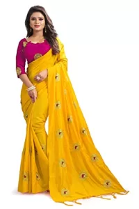 Read more about the article Best Saree For Haldi Ceremony – Kuvarba Fashion Women’s Banarasi Silk Saree With Unstitched Blouse Piece (3002_Yellow)