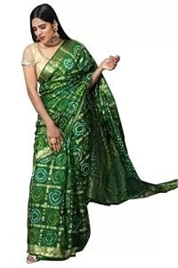 Read more about the article Best Tie And Dye Saree – Kishori Women’s Tie-Dye Bandhani and Weave Banarasi Saree and Blouse Fabric (Green)