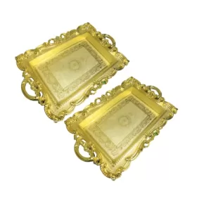 Read more about the article Best Plate Decoration For Wedding – MK2S Rectangular Decorative Tray Plate | Serving Platter Wedding Tray | Golden Service Plate for Elegant Decoration Pack of 2