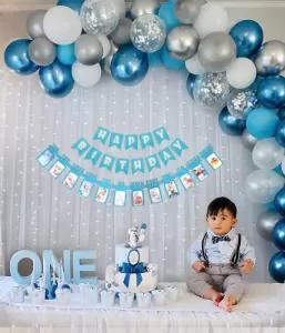 Read more about the article Best 1st birthday decoration – SpecialYou.in Special You 1st birthday decoration with monthly Photo banner for boys, Fairy LED lights – 78 Pc Set / first(Blue)