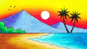 Read more about the article A How To Draw – How to Draw Beautiful Sunset in the Beach | Easy Sunset Scenery Drawing